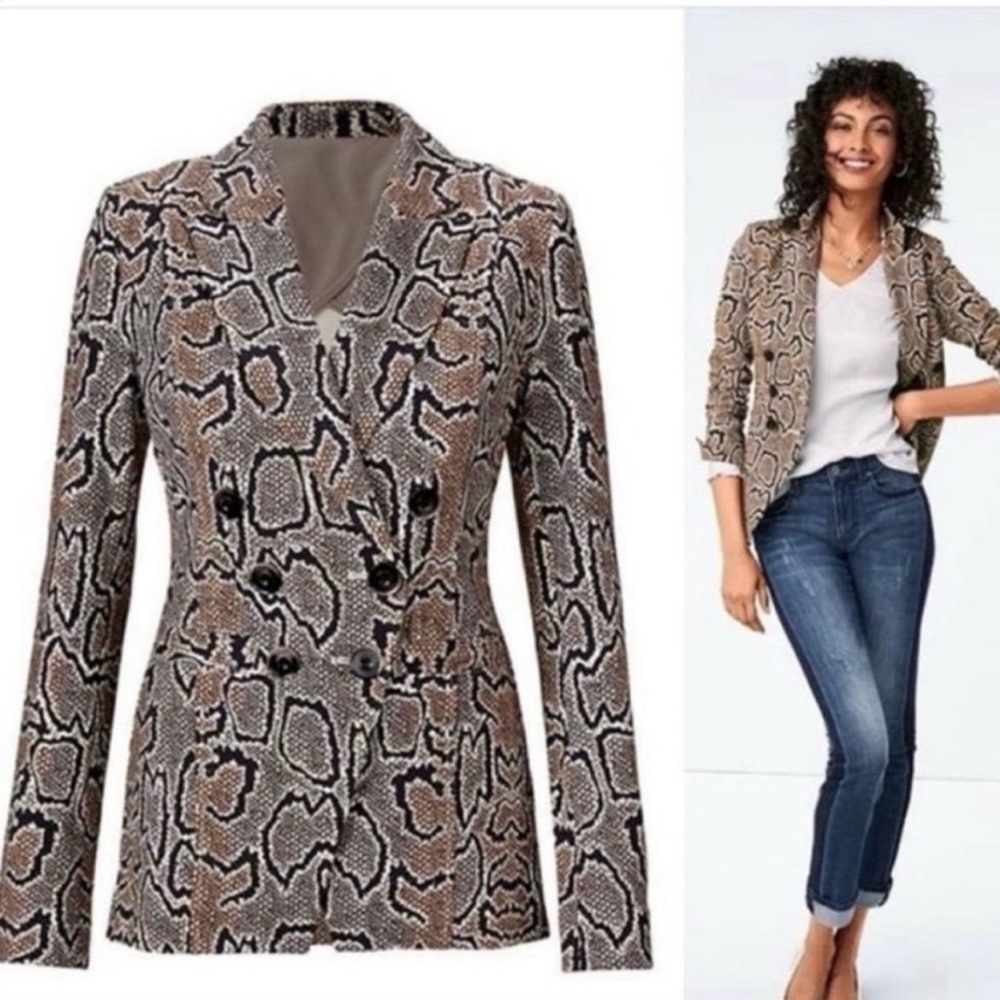 Cabi Python Blazer Tan Gray Neutral Snakeskin Pri… - image 1